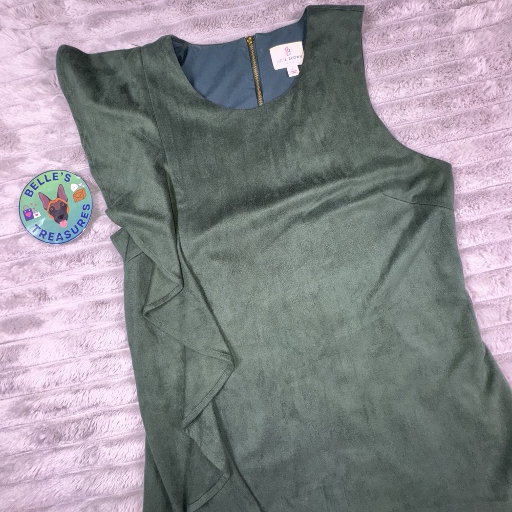 Julie Brown NYC Sz Large Forest Green Faux Suede Ruffle Fairy Grunge‎ Whimsi